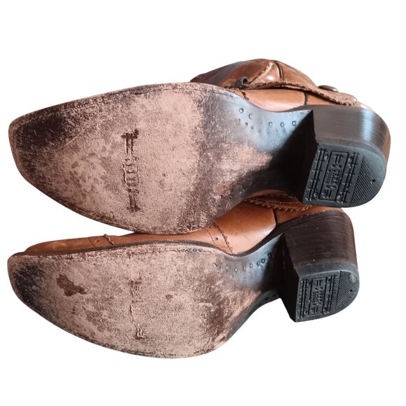 Womens Mexican Cowgirl Boots 9M Western Corral Buckle Stacked Heel Cowboy Mexico - Picture 10 of 14